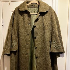 Vintage Olive Overcoat with Cape Overlay